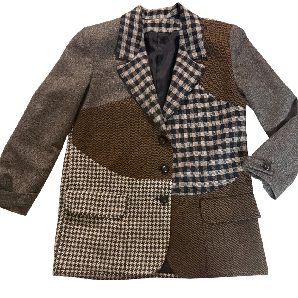Vintage 90s NINETY Patchwork Wool‎ Blazer – Statement Jacket Size 10